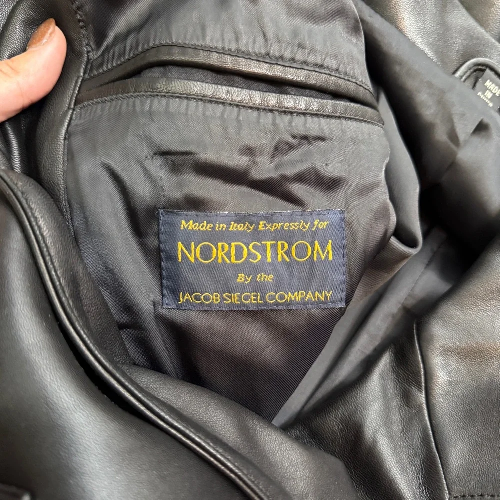 Nordstrom Black Lamb Leather Blazer Italian Made Three Button Jacket Size 46R